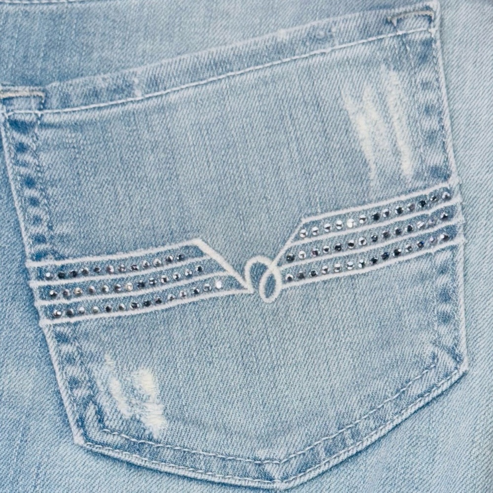 πBEBE USA *NWT*β Deadstock Vintage Y2K Light Wash Flare Jeans Retro Denim Sz 27 - Picture 9 of 14